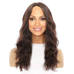 22" Ponytail Silk Part Wig Dark Brown Wavy