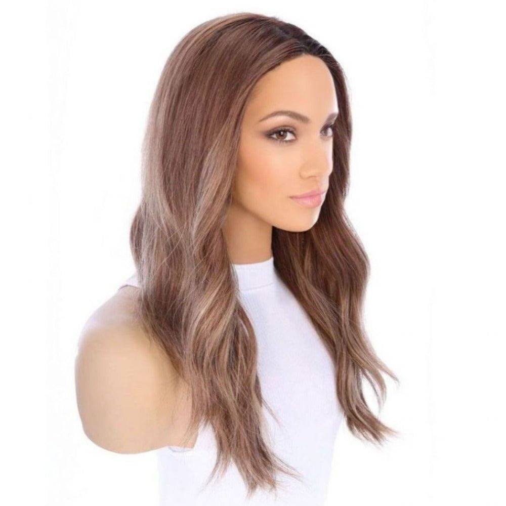 22" Ponytail Silk Part Wig Light Brown Babylight w/ Rooting