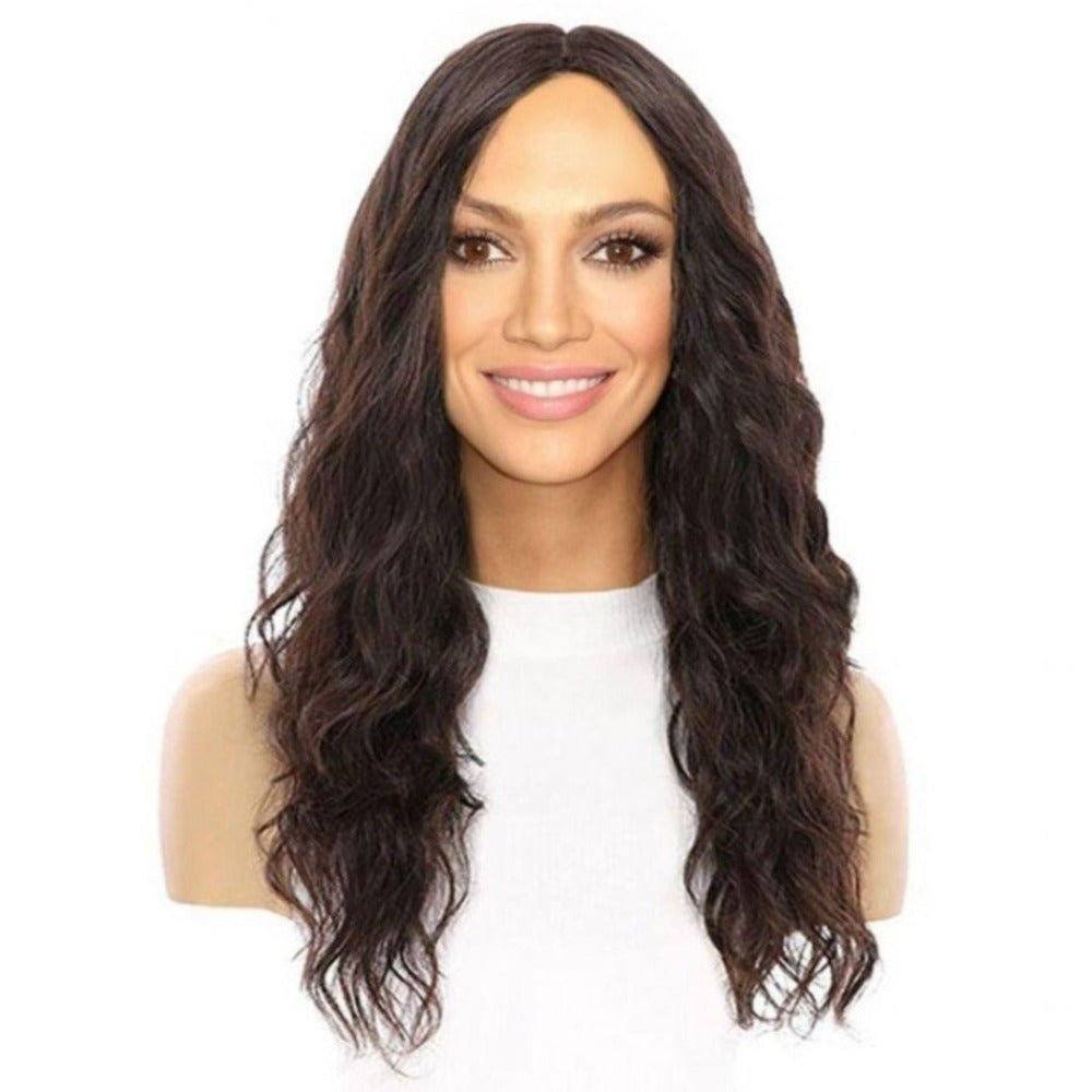 22" Ponytail Silk Part Wig Soft Black Wavy