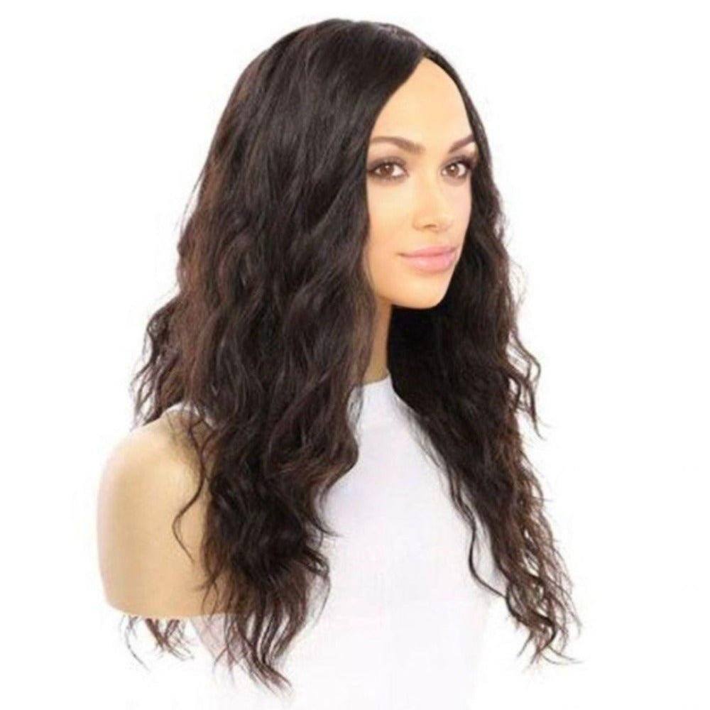 22" Ponytail Silk Part Wig Soft Black Wavy