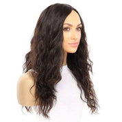 22" Ponytail Silk Part Wig Soft Black Wavy