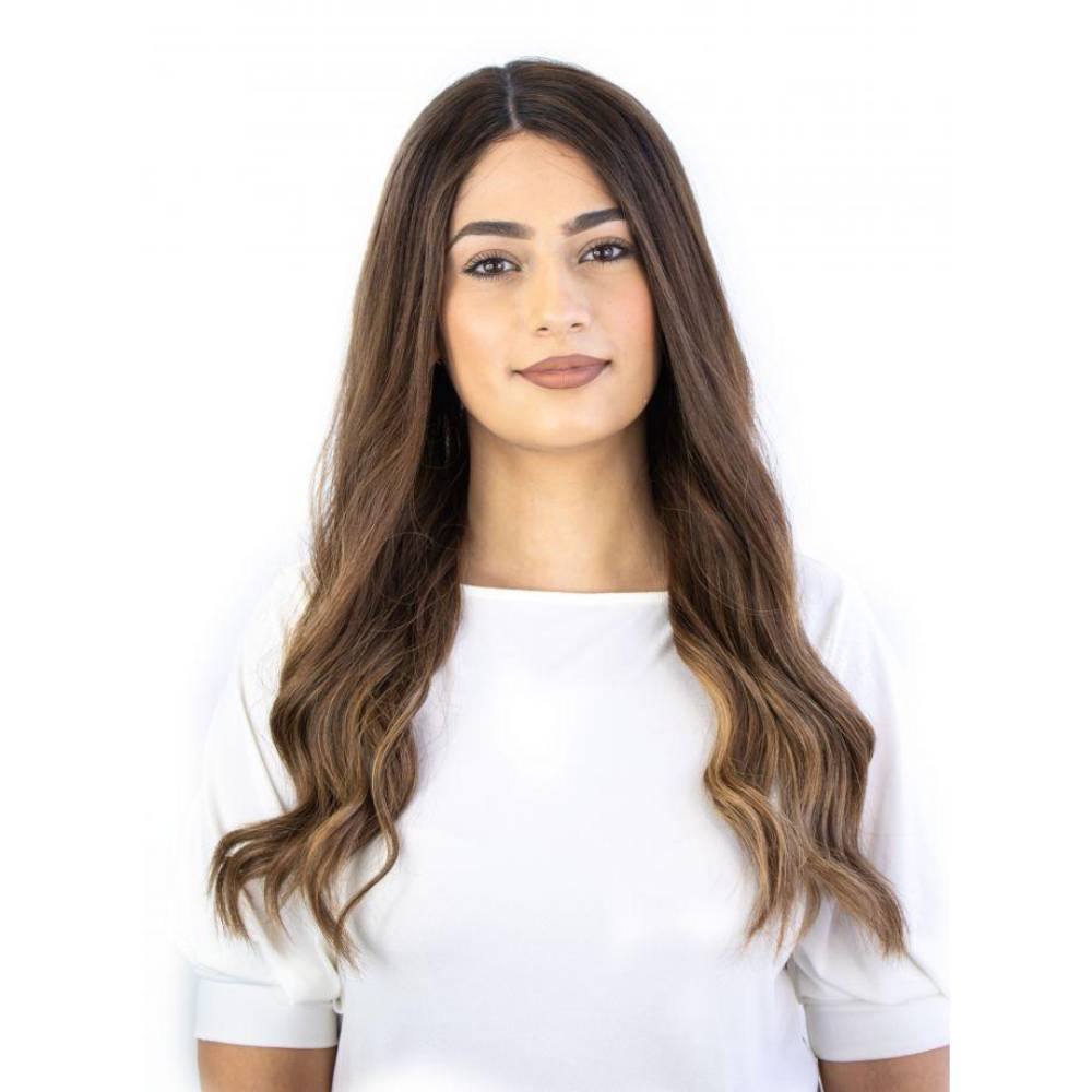 24" Divine Lace Top Topper Medium Brown Balayage w/ Rooting
