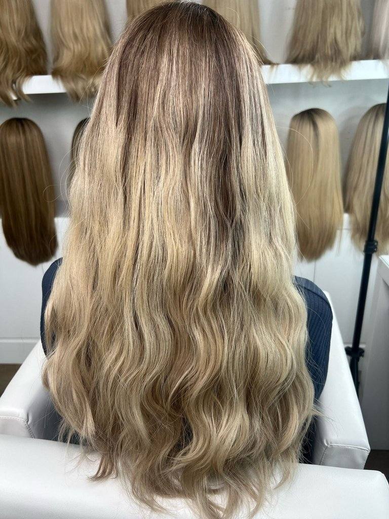 24" Divine Lace Top Wig Platinum Blonde With Reverse Balayage Color