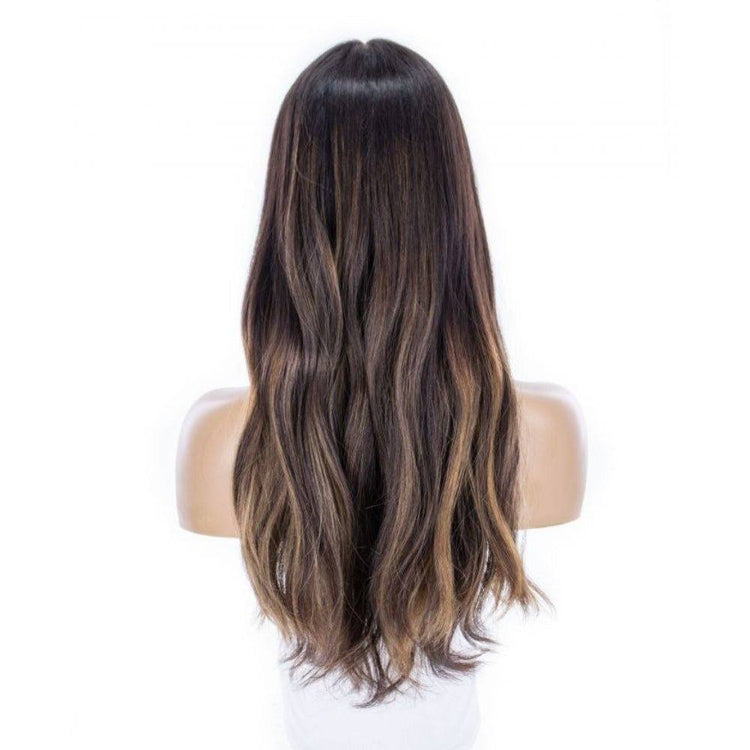 24" Divine Luxe Lace Top Topper #Dark Brown w/ Warm Balayage Wavy