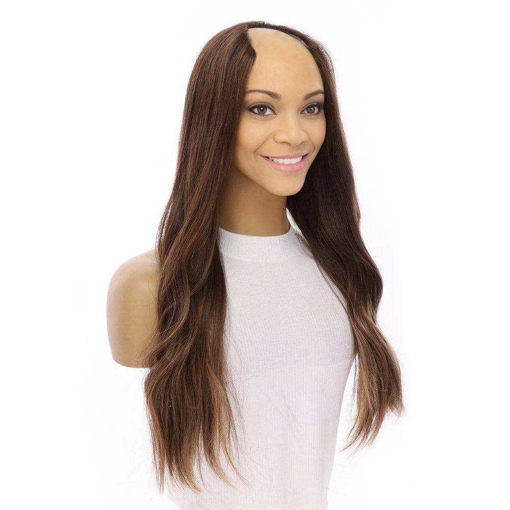 24" U-Shape Wig Medium Brown Balayage