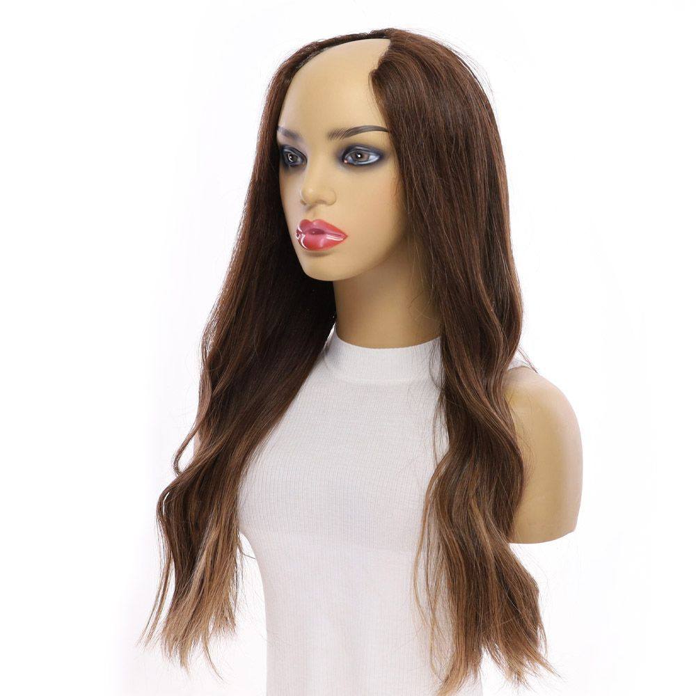 24" U-Shape Wig Medium Brown Balayage