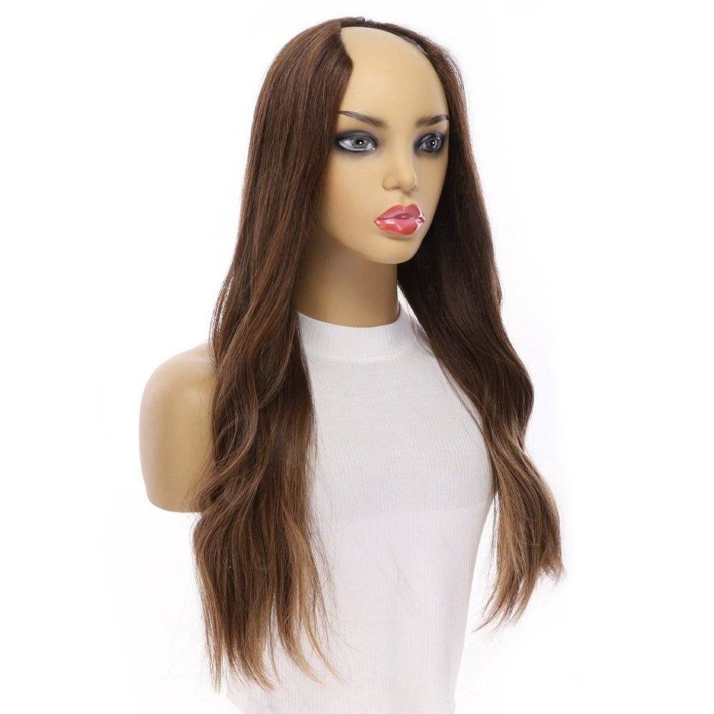 24" U-Shape Wig Medium Brown Balayage