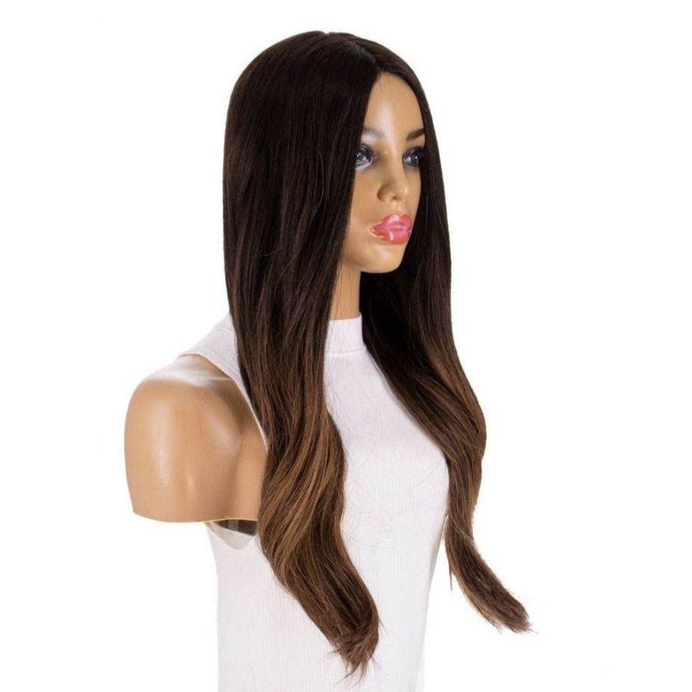 26" Ponytail Silk Top Wig Dark Brown Balayage