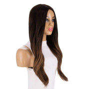 26" Ponytail Silk Top Wig Dark Brown Balayage