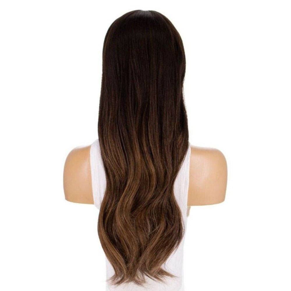 26" Ponytail Silk Top Wig Dark Brown Balayage