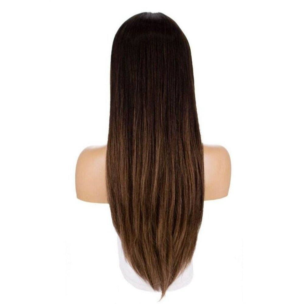 26" Ponytail Silk Top Wig Dark Brown Balayage