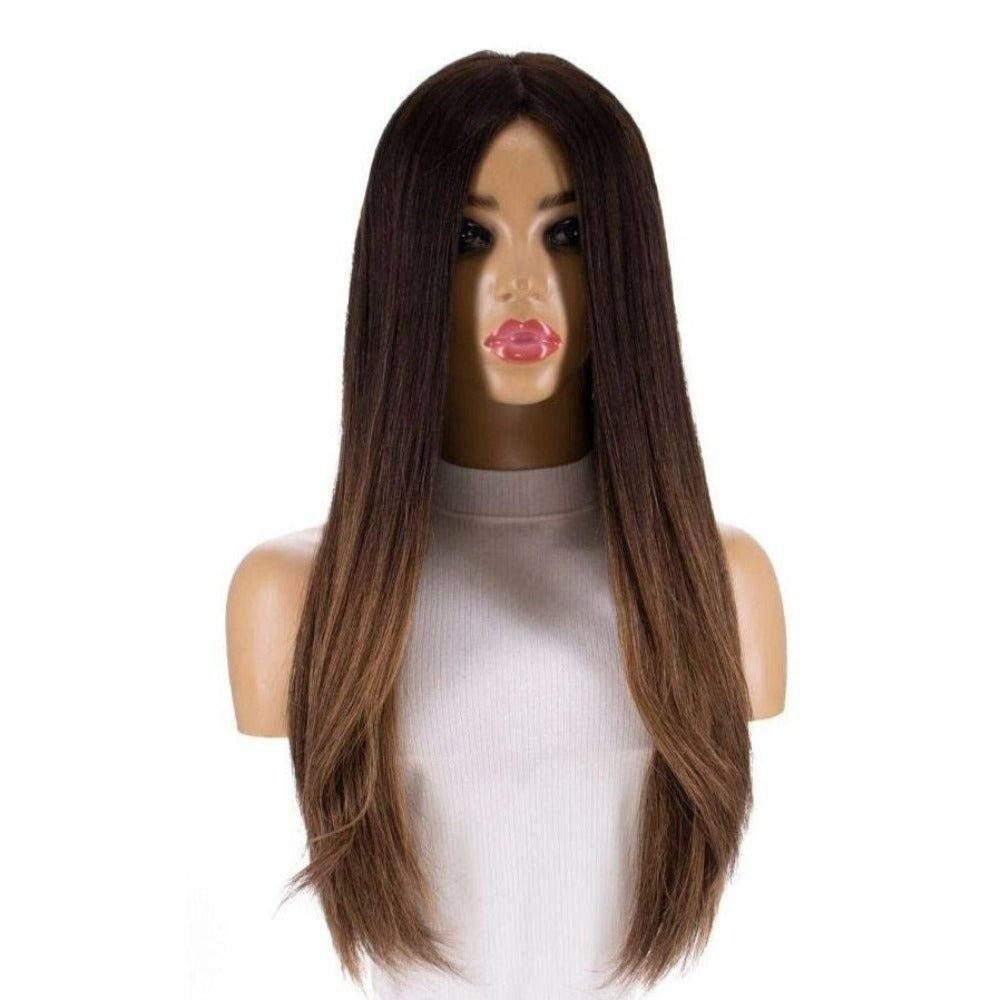 26" Ponytail Silk Top Wig Dark Brown Balayage
