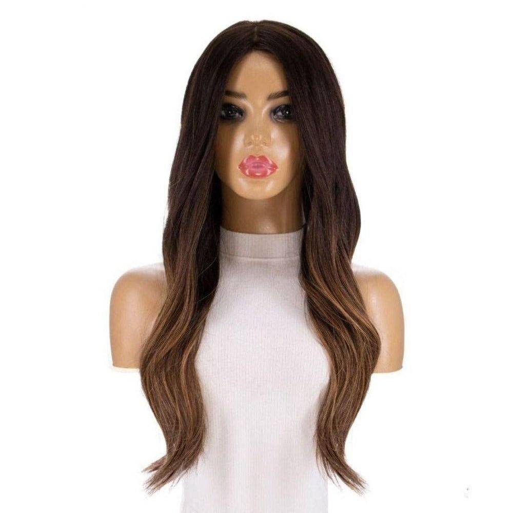 26" Ponytail Silk Top Wig Dark Brown Balayage