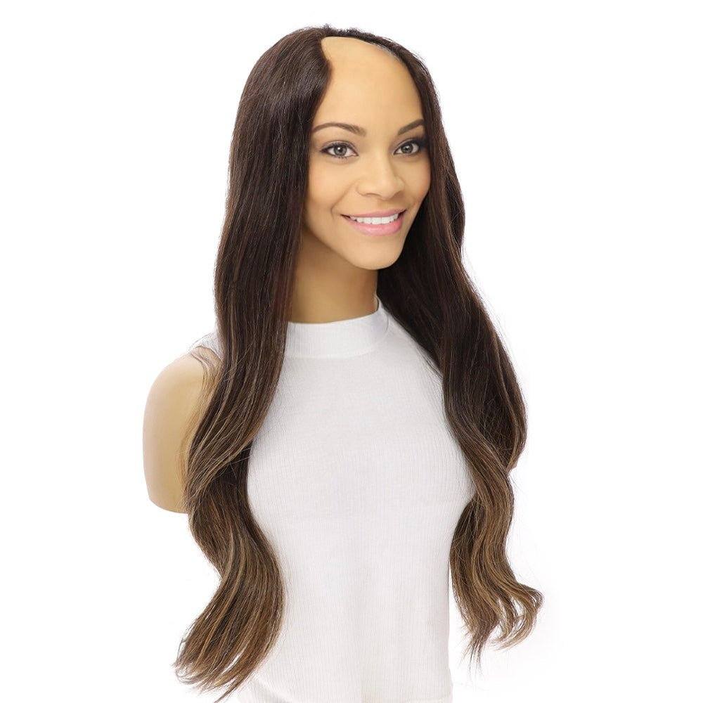 26" U-Shape Wig Dark Brown Balayage