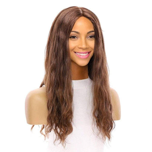 26" Ponytail Silk Top Wig Medium Brown Balayage Wavy