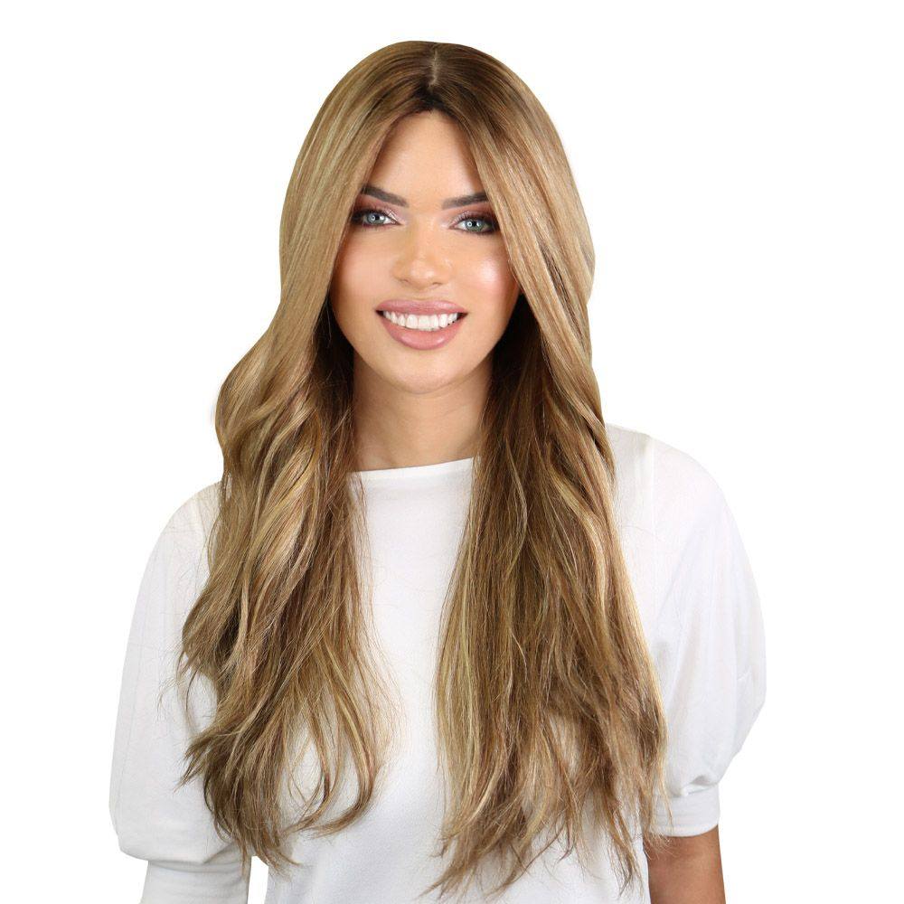 26" Ponytail Silk Top Wig Medium Blonde w/ Rooting
