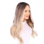 26" Ponytail Silk Top Wig Platinum Blonde w/ Reverse Balayage