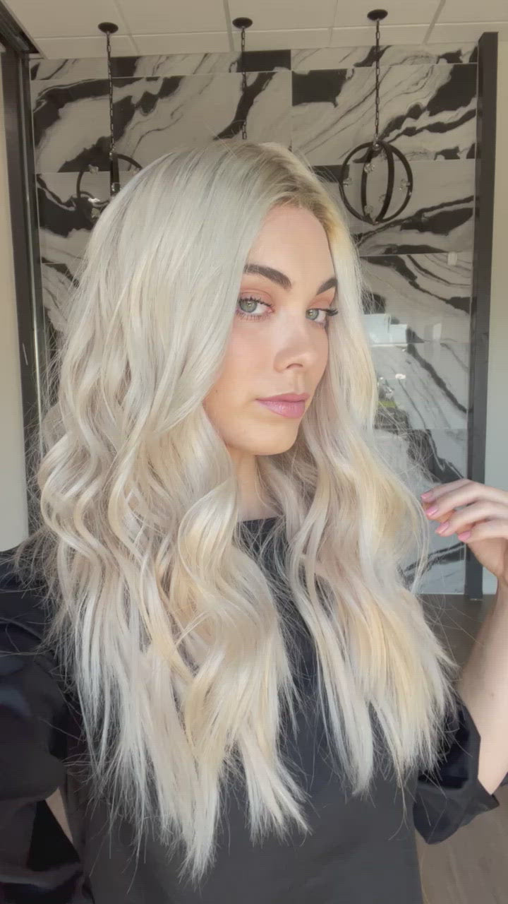 26" Ponytail Silk Top Wig Ice Blonde w/ Partial Rooting