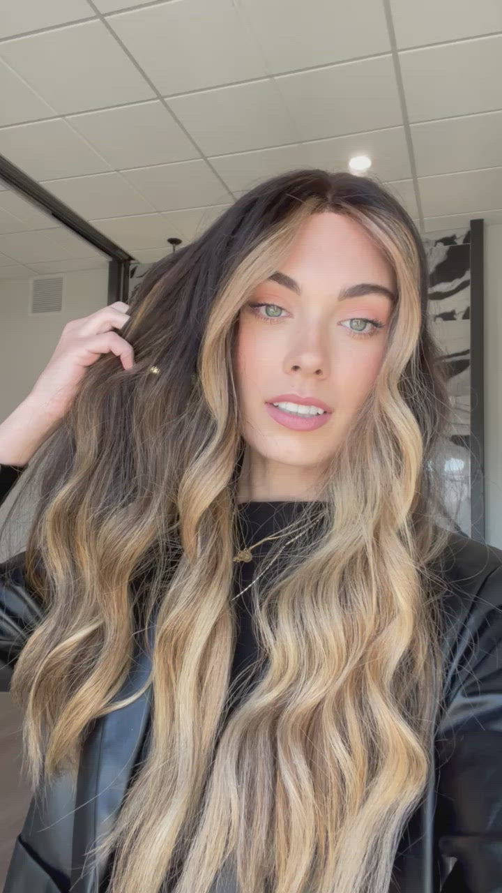 26" Ponytail Silk Top Wig Soft Black w/ Balayage