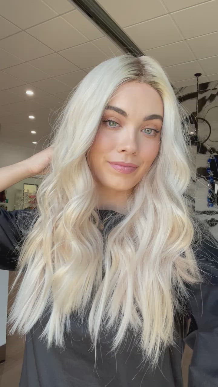 26" Ponytail Silk Top Wig Ice Blonde w/ Partial Rooting