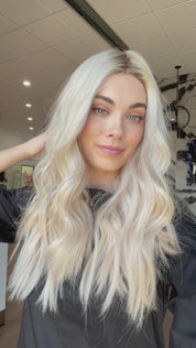 26" Ponytail Silk Top Wig Ice Blonde w/ Partial Rooting