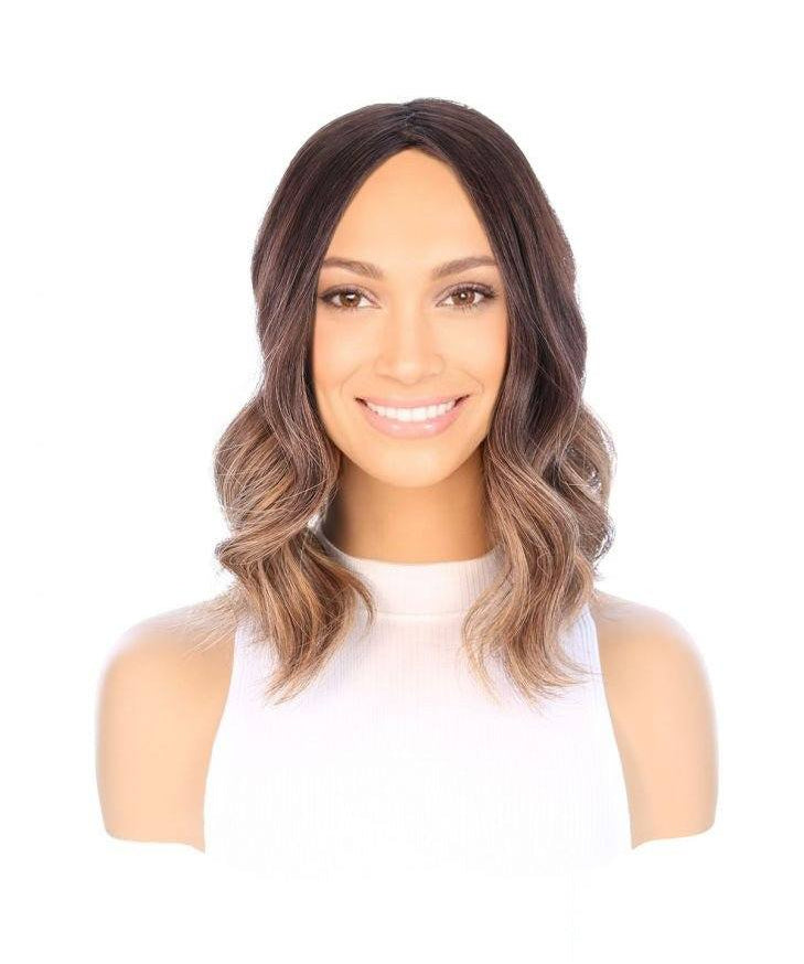 14" Emerald Silk Top Topper Dark Brown Balayage