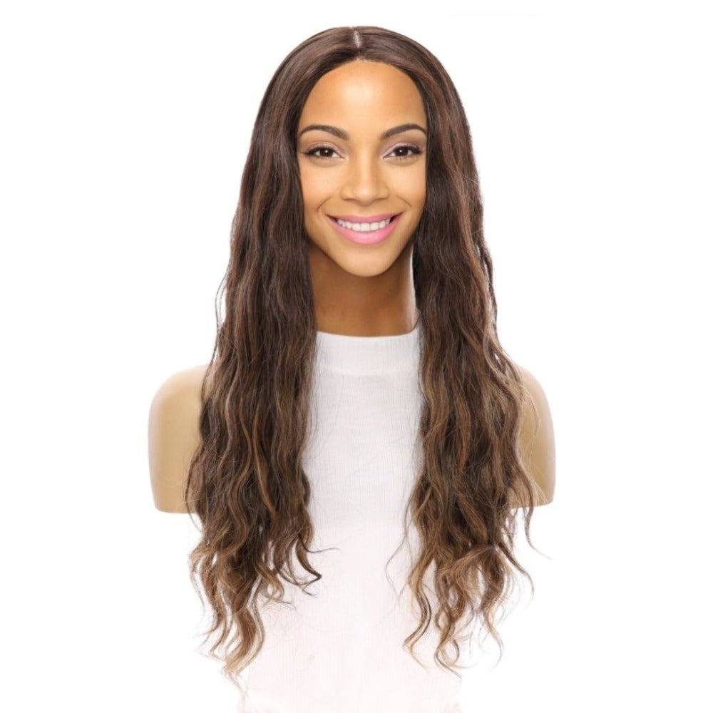 26" Ponytail Silk Top Wig Dark Brown Balayage Wavy