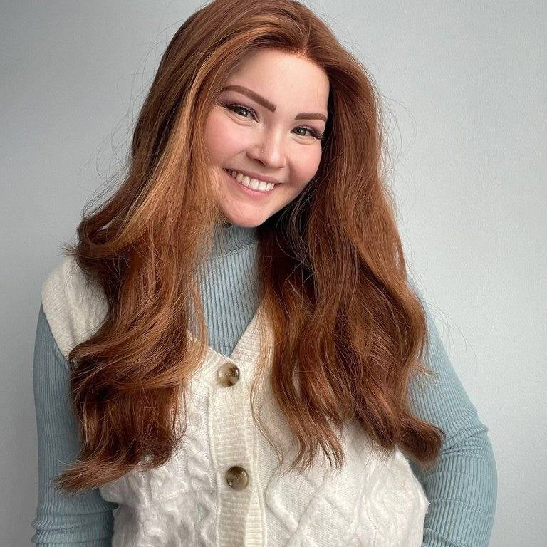 24" Gisele Silk Top Wig Copper Toned & Highlighted Wavy