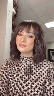 16" Luxe Silk Top Wig #4 Dark Brown Wavy w/ Wispy Bangs