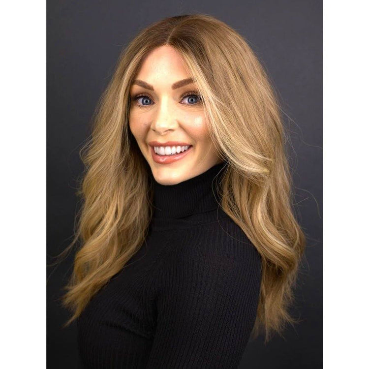 20" Divine Lace Top Wig Light Brown Babylight w/ Rooting and Money Face Framing Highlights