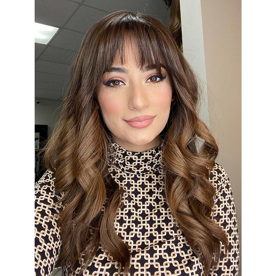 24" Gisele Silk Top Wig Medium Brown Babylight w/ Rooting Color Service and Bangs