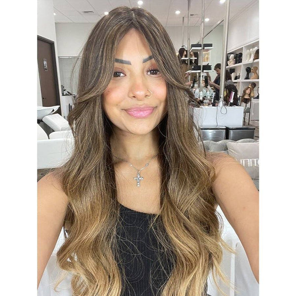 26" Ponytail Silk Top Wig Dark Brown Ombre