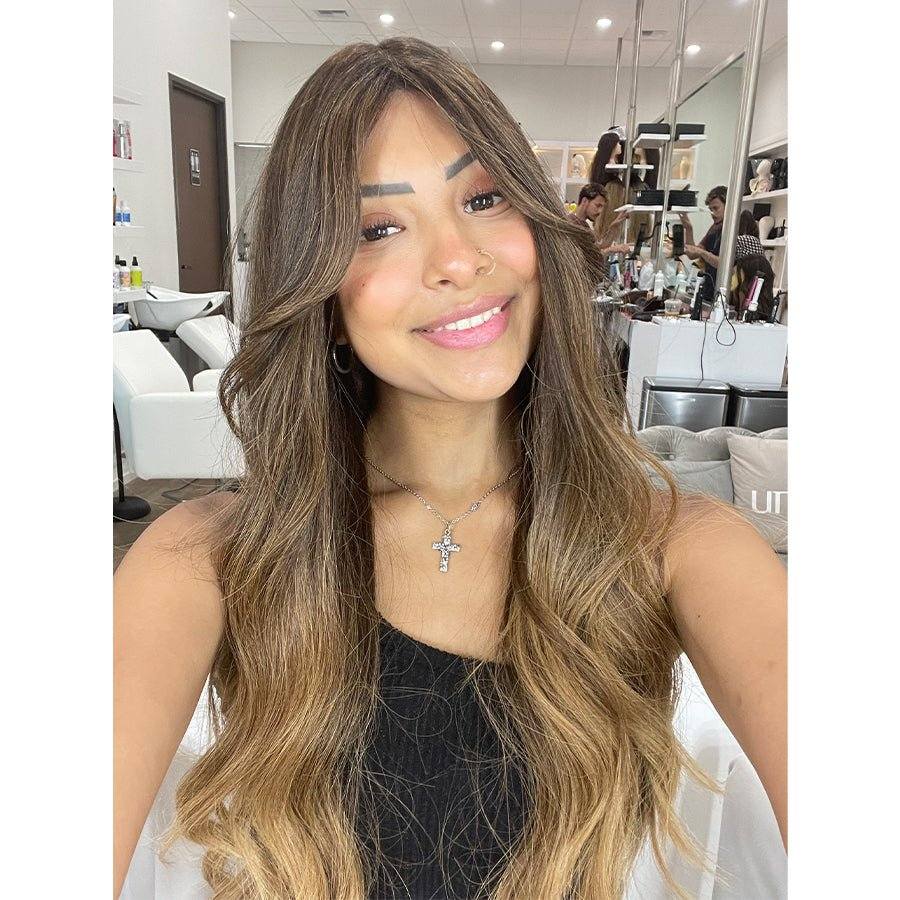 26" Ponytail Silk Top Wig Dark Brown Ombre