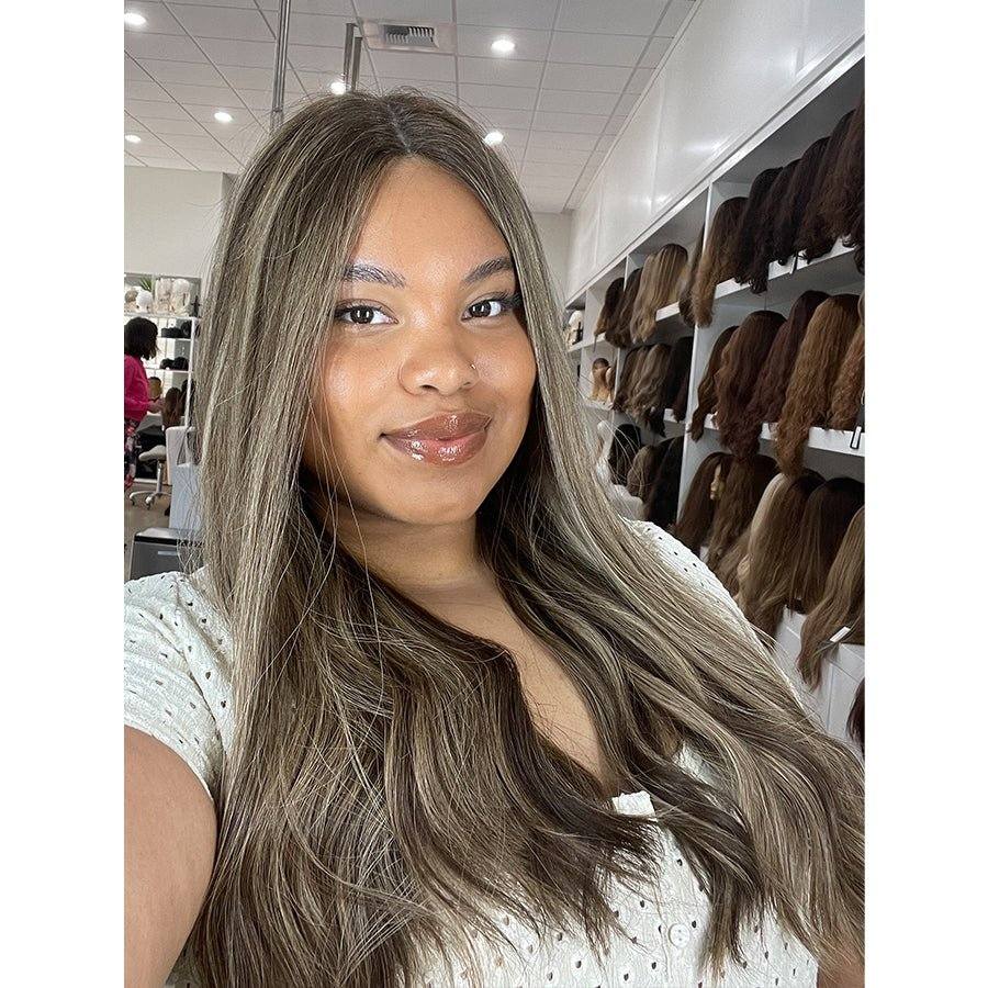 24" Divine Lace Top Wig Medium Brown w/ Highlights