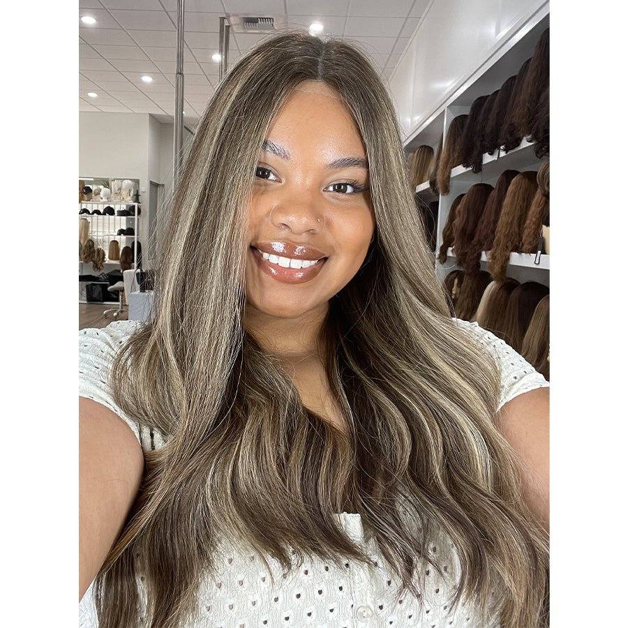 24" Divine Lace Top Wig Medium Brown w/ Highlights