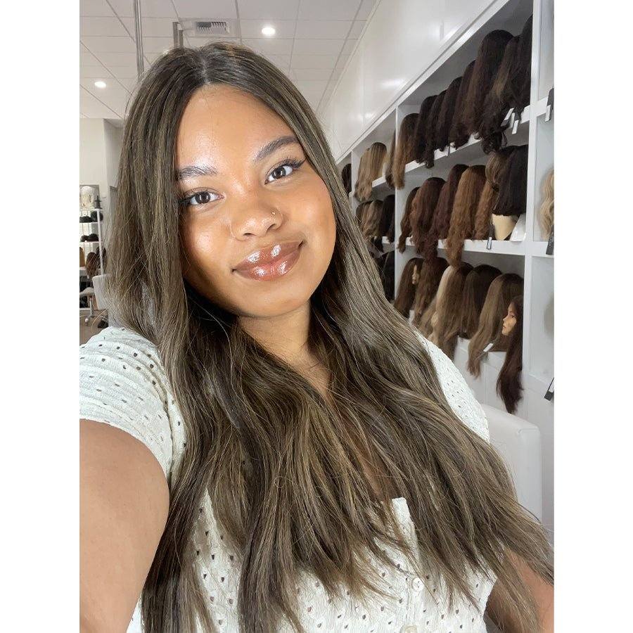 24" Divine Lace Top Wig Dark Brown w/ Highlights