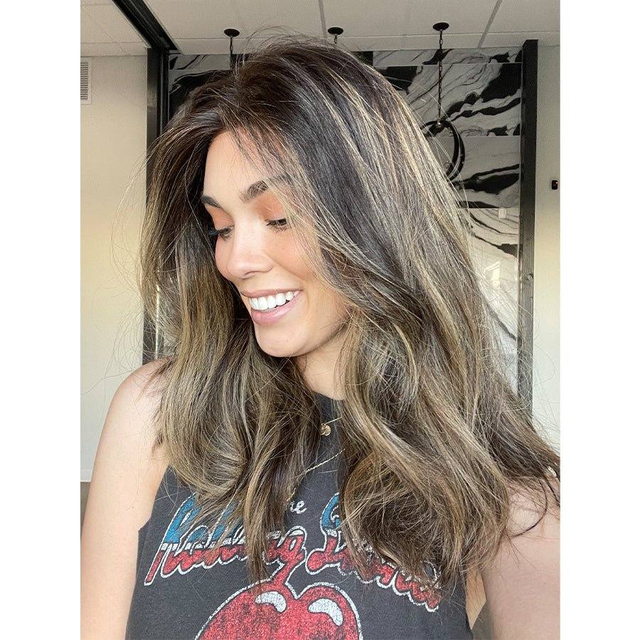 20" Divine Lace Top Wig Medium Brown w/ Highlights and Rooting Color Service