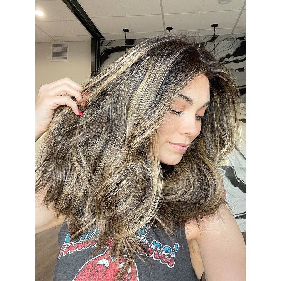20" Divine Lace Top Wig Medium Brown w/ Highlights and Rooting Color Service