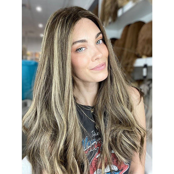 24" Divine Lace Top Wig Medium Brown w/ Highlights