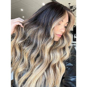 26" Ponytail Silk Top Wig Soft Black w/ Balayage