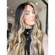 26" Ponytail Silk Top Wig Soft Black w/ Balayage