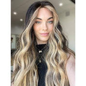 26" Ponytail Silk Top Wig Soft Black w/ Balayage