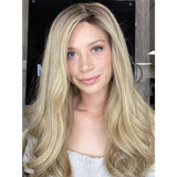 26" Ponytail Silk Top Wig Ash Blonde w/ Full Rooting