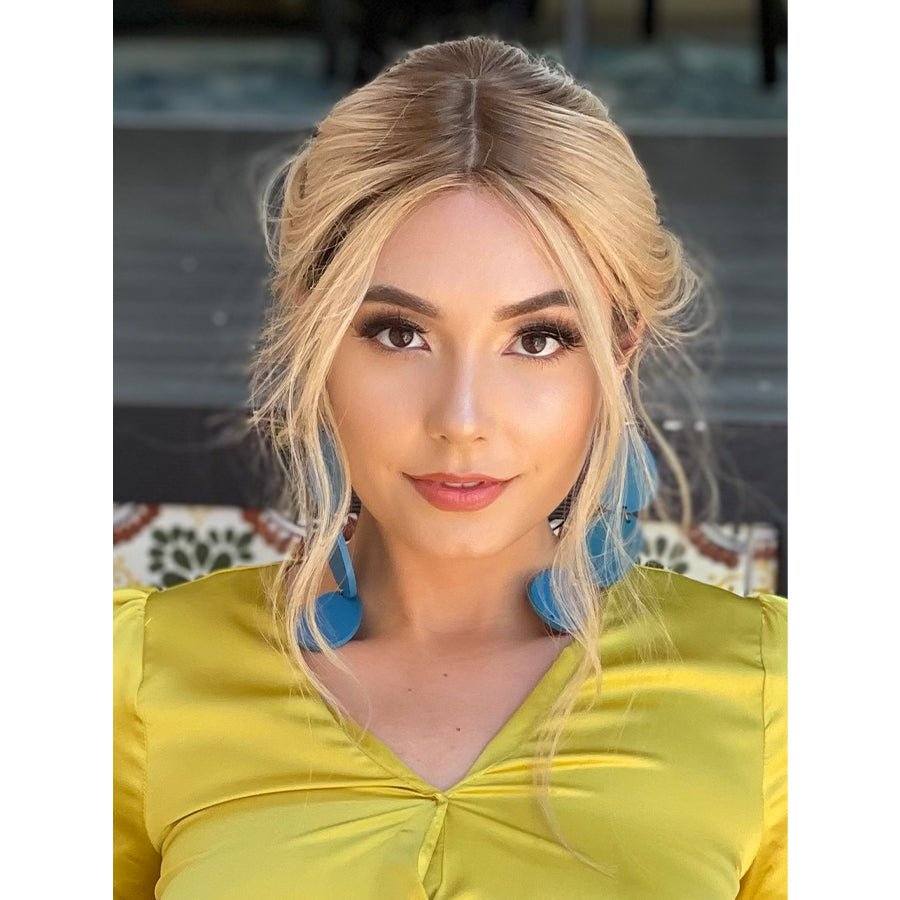 22" Ponytail Silk Part Wig Platinum Blonde w/ Rooting