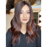 22" Ponytail Silk Part Wig Soft Black w/ Copper Balayage