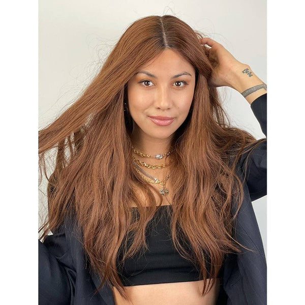 26" Ponytail Silk Top Wig Copper w/ Partial Rooting