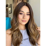 22" Ponytail Silk Part Wig Dark Brown Balayage w/ Partial Rooting