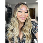 26" Ponytail Silk Top Wig Golden Blonde w/ Reverse Balayage
