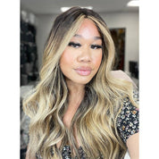 26" Ponytail Silk Top Wig Golden Blonde w/ Reverse Balayage
