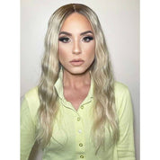 22" Ponytail Silk Part Wig Platinum Blonde w/ Rooting